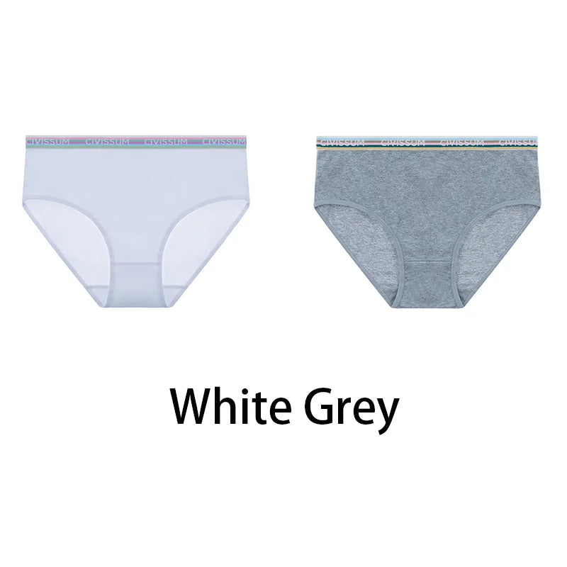 2PCS/Set Women Cotton Rainbow Letter Panties Sexy Plus Size Underwear Lingerie Mid Waist Comfortable Briefs NK609 Aviola