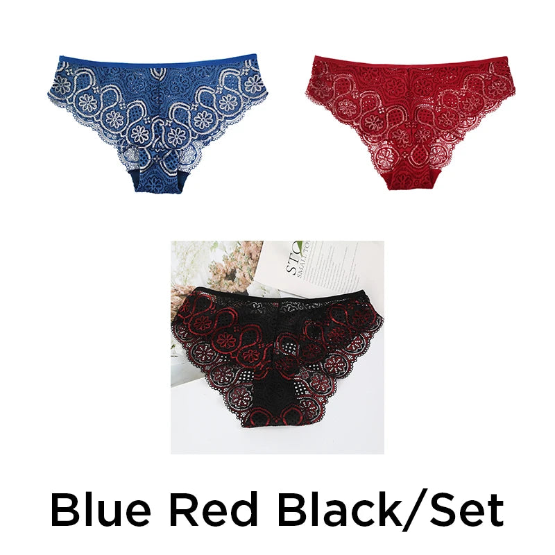 3PCS/Set Lace Panty Sexy Weave Panties for Women Floral Briefs Female Underwear Printed Underpants Fashion Sexy Lingerie NKT2135 Aviola