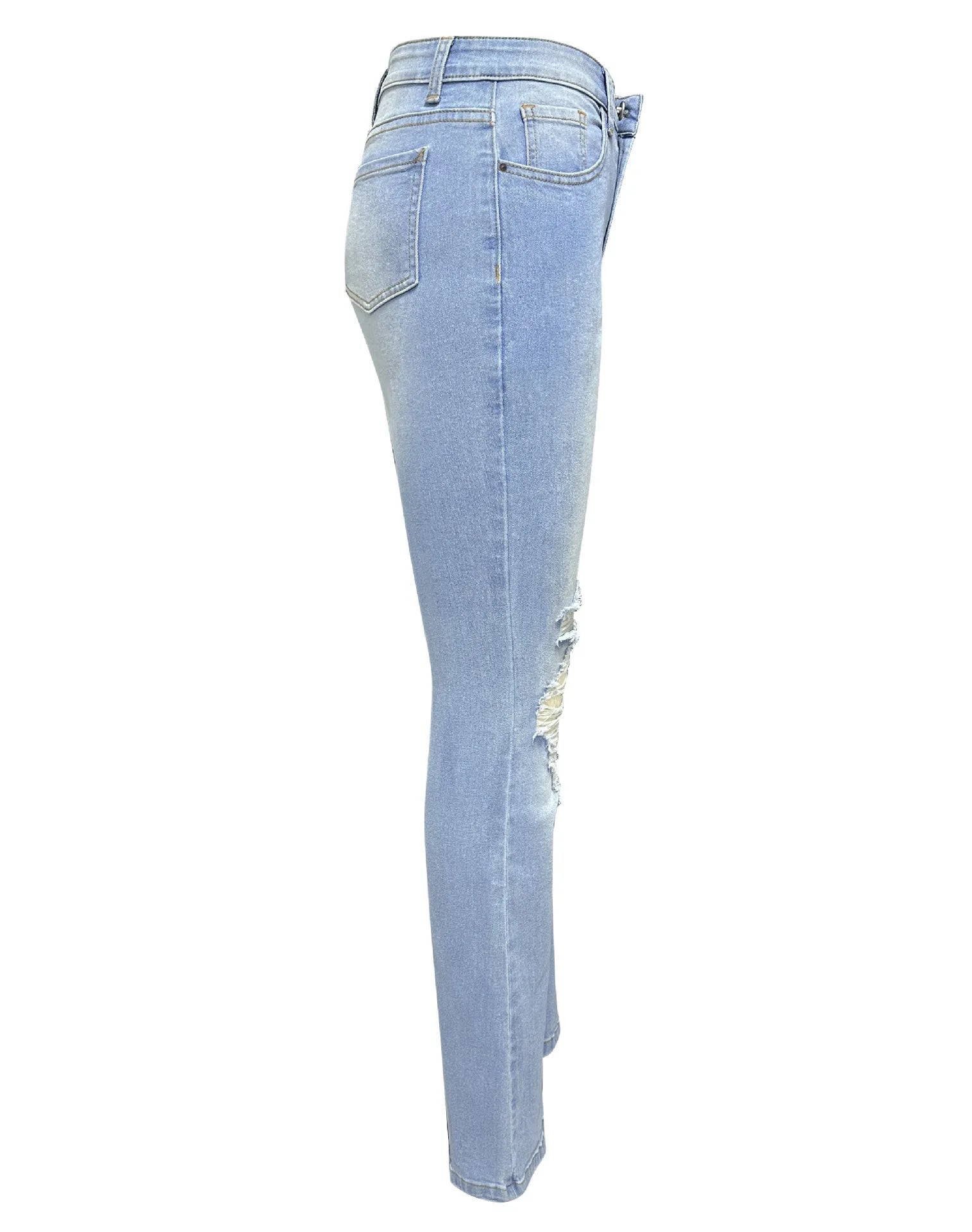 Women Denim Flare Pants Streetwear Jeans Loose Fit High Waist Pockets Holes Ankle Length Solid Color Spring 2024 Zipper Fly Aviola