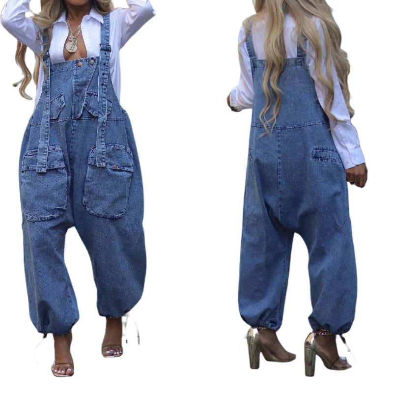 Women Jumpsuits Suspenders Jeans Pant One Piece Demin Overalls Y2k Streetwear Wide Leg Long Pant Casual Loose Rompers Mom Aviola