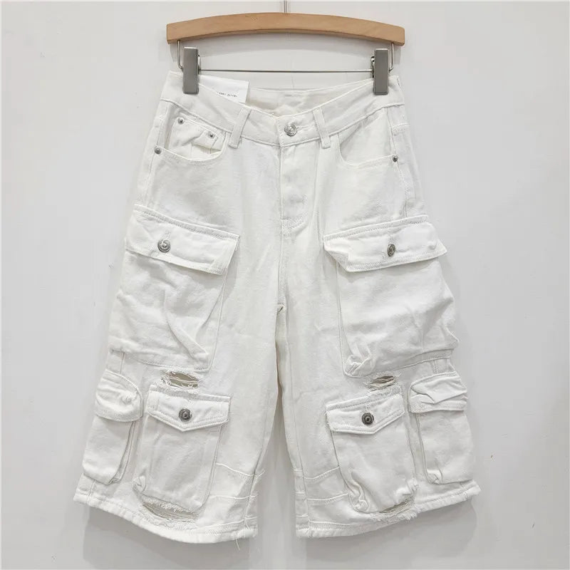 Denim Pant Women Mom Jeans Calf Length Pants Pockets High Waist Straight Trousers Y2k Streetwear Club Splice Casual Loose 2025 Aviola