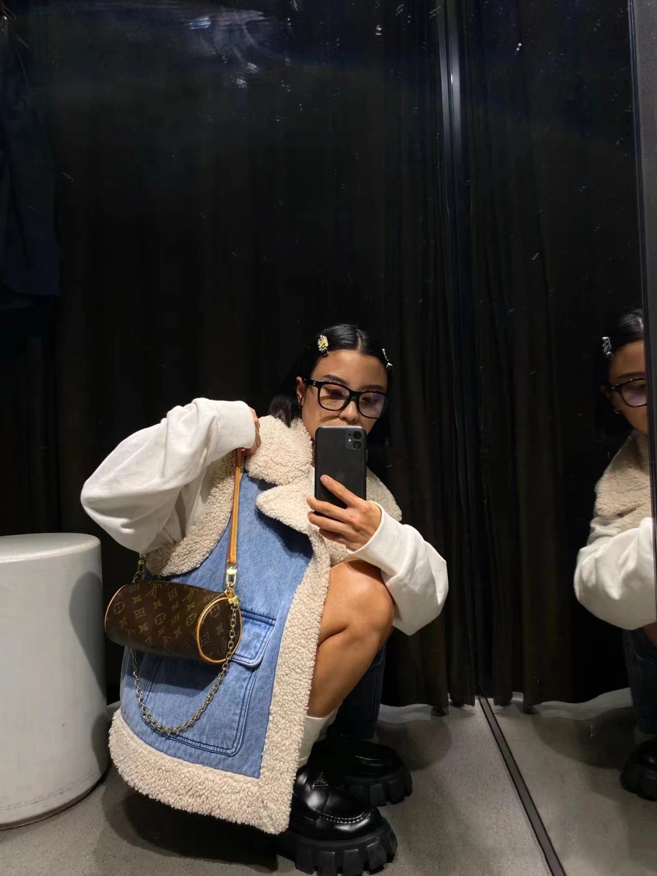 RARF 2024 women's new autumn and winter jeans do old wash and cashmere lamb vest women's top clip coat Aviola