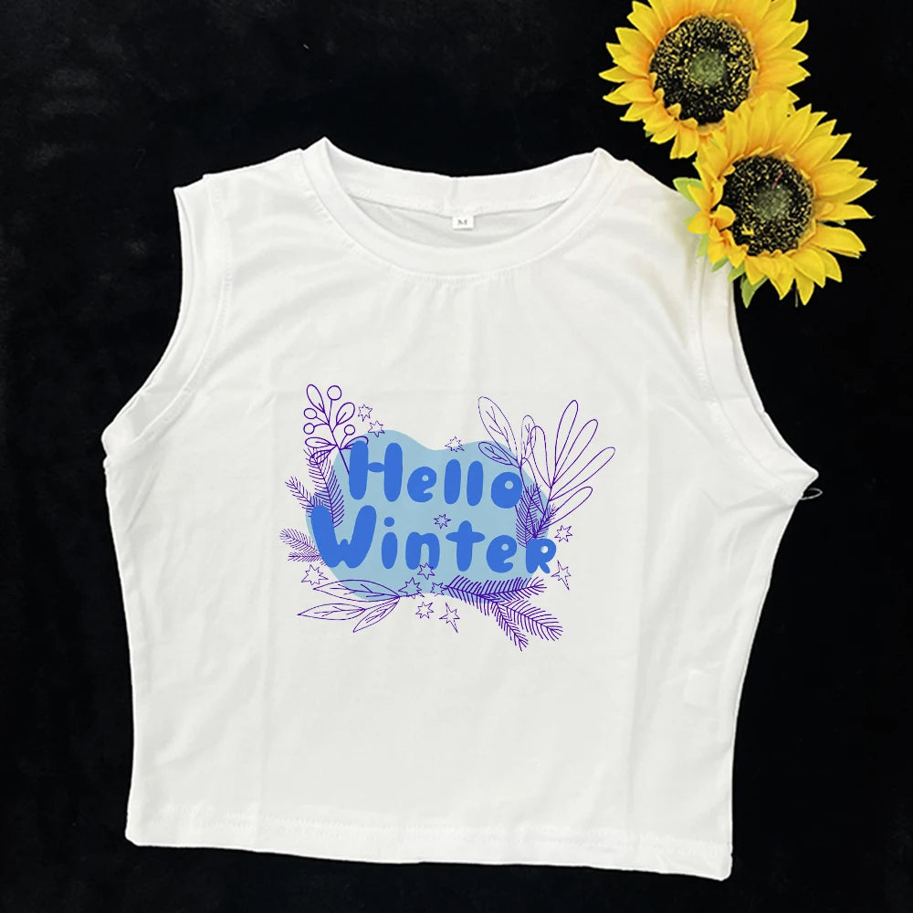 2024 Europe and the United States street new print season art text short sleeve women Y2K women's T-shirt vest halter Aviola