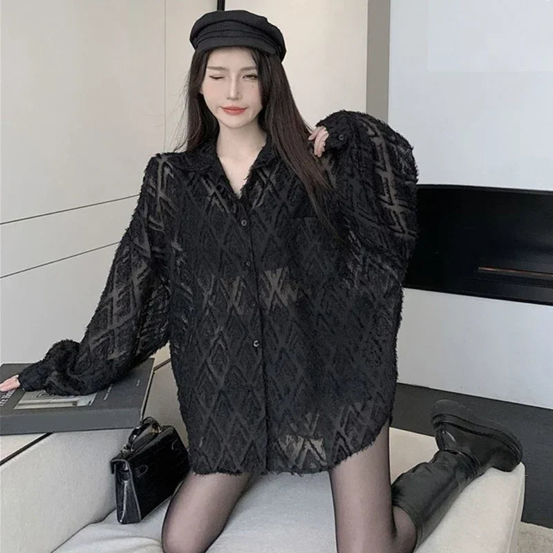 MEXZT Lace Blouses Women Sexy See Through Tassel Loose Sunscreen Shirts Summer Korean Sweet Elegant Casual Sun Protection Tops Aviola