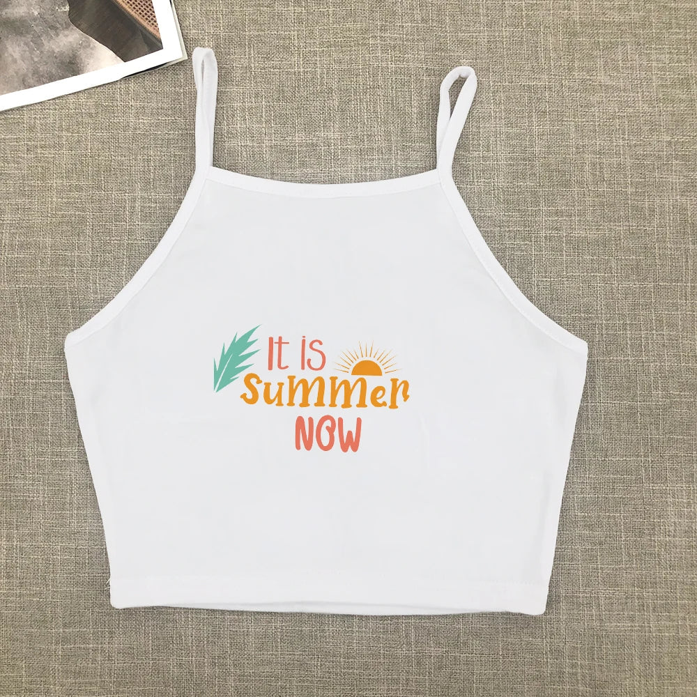 2024 Europe and the United States street new print season art text short sleeve women Y2K women's T-shirt vest halter Aviola