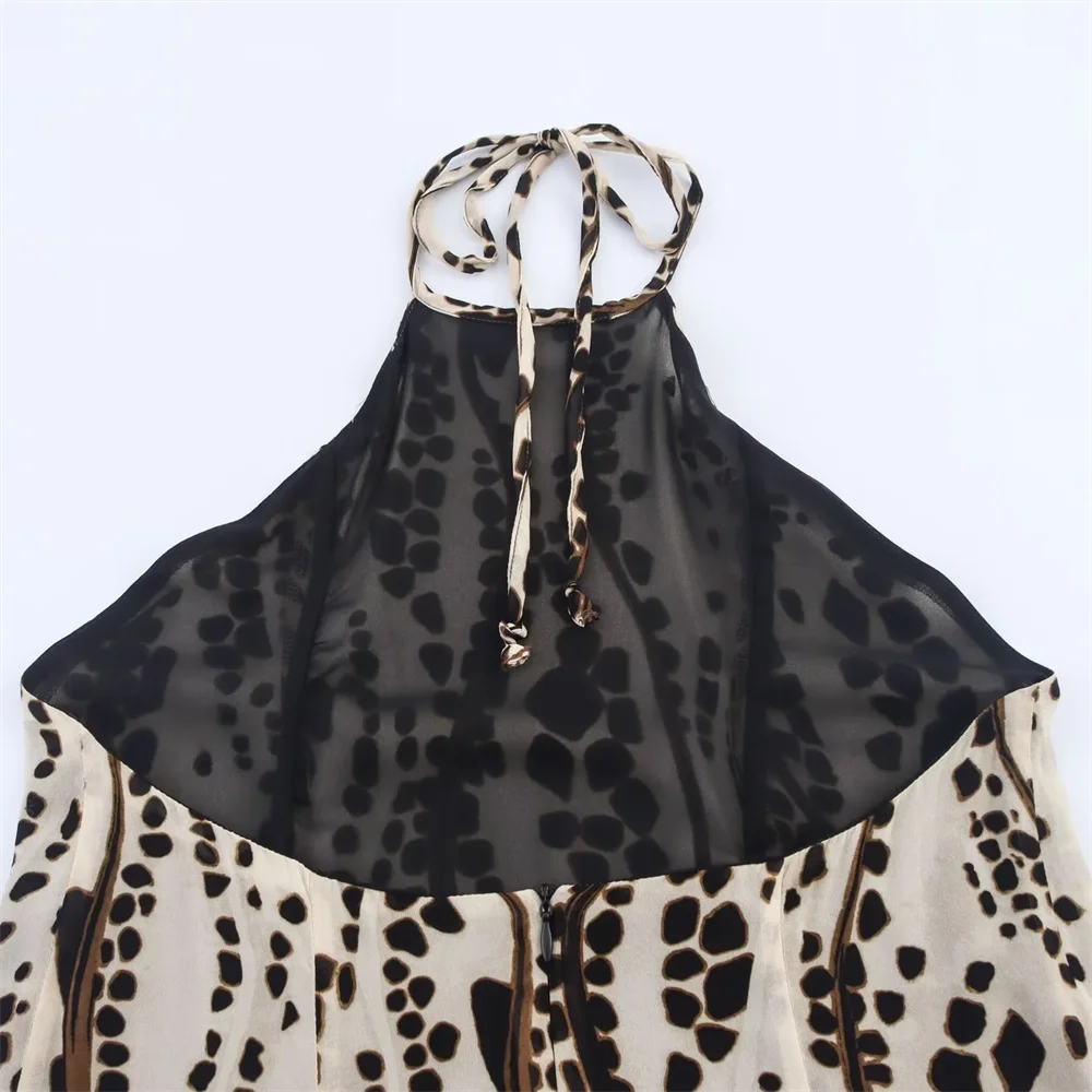 BM&MD&ZA2025all-match casual halter neck backless design bowknot adjustable print loose sleeveless dress for women Aviola