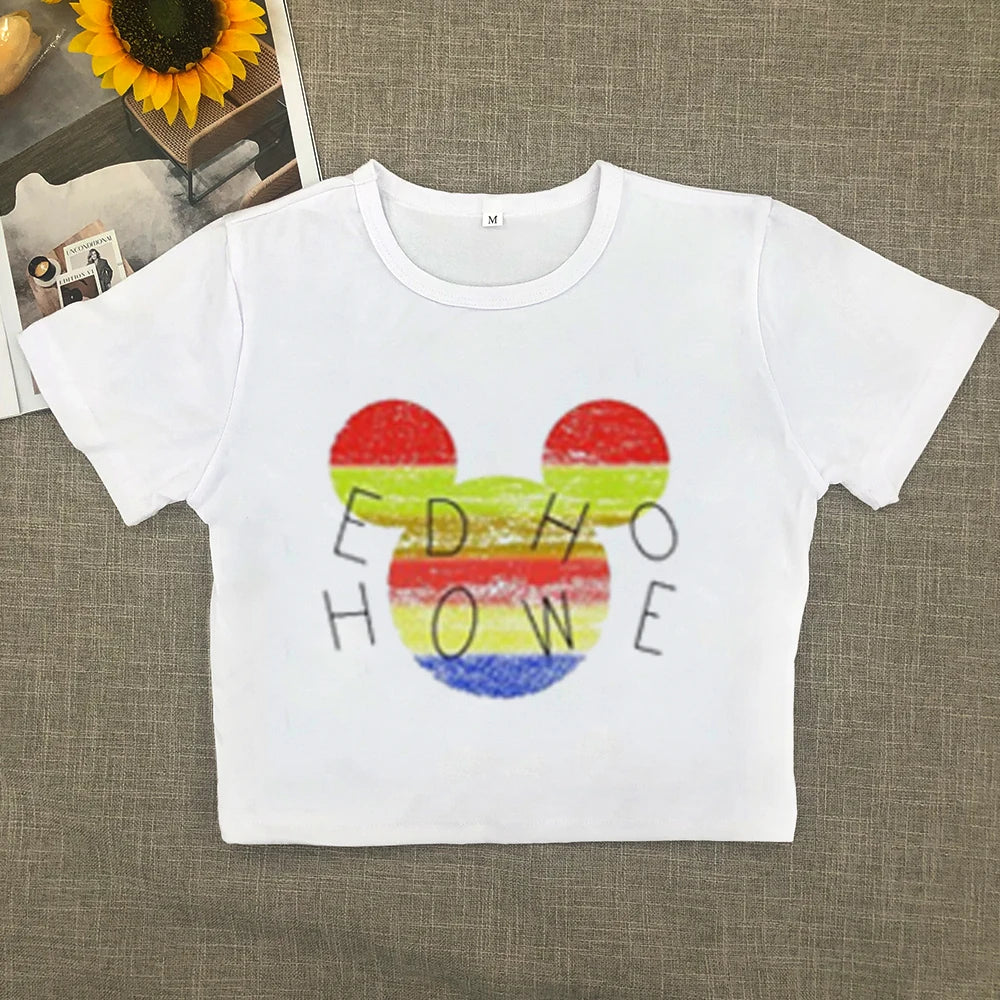 2024 ultra hot Europe and the United States short T-shirt women short sleeve summer new thin loose white shoulder clothes Aviola