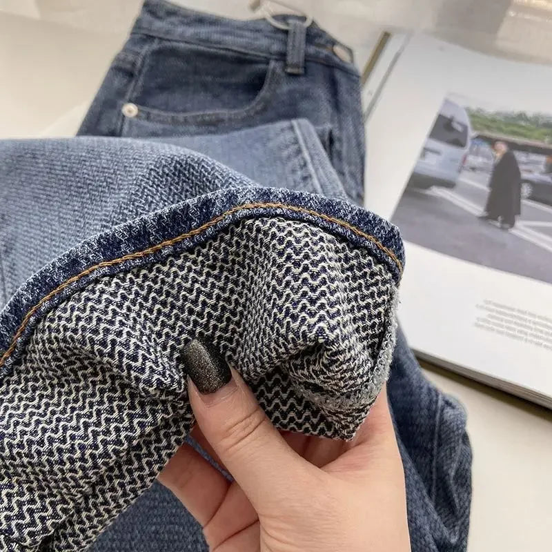 Jeans Women Wide Leg Pants Denim High Waist Zipper Fly Vintage Pockets Button Floor Length Trousers Straight Casual Denims Aviola