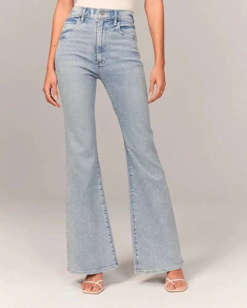 Women Jeans Flare Pants Denim Washing Loose Fit Bootcut Pockets High Street Slight Strech Solid Full Length Spring 2024 Aviola