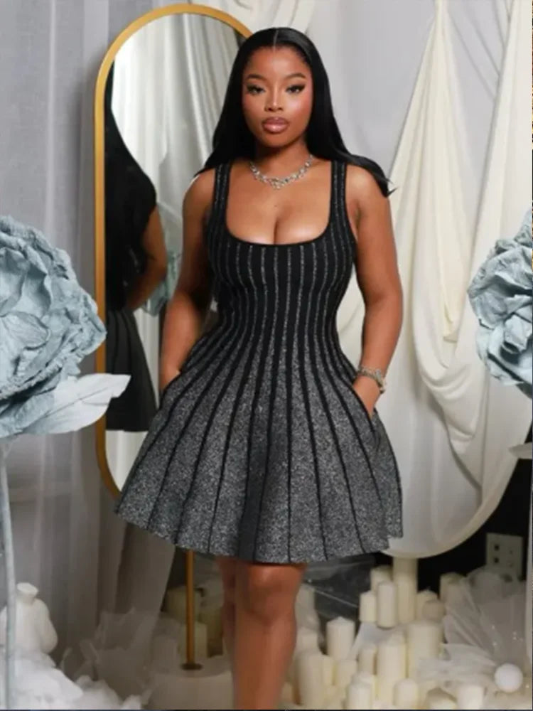 Nibber Gradient Dress Women Low-Neck 2025 Summer Trend Skinny Temperament Classic Elegant Birthday Parties Vacation Mini Bodycon Aviola