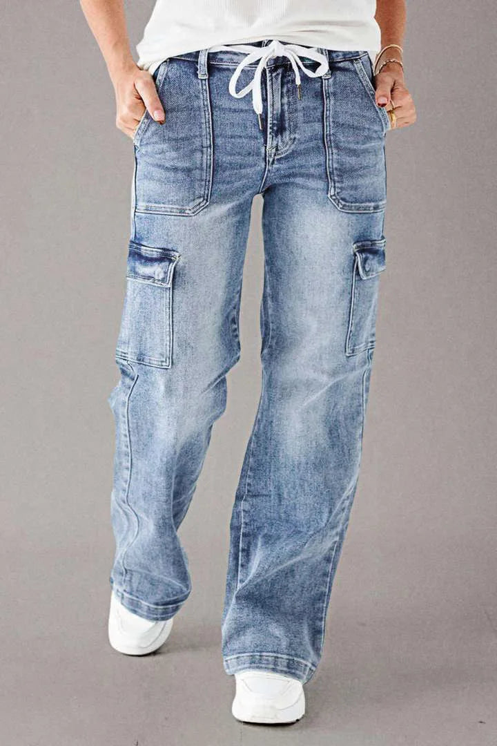 Denim Cargo Pant Women Jeans Long Pants Casual Loose High Waist Straight Trousers Y2k Streetwear Elegant Punk Mom Work 2025 Aviola