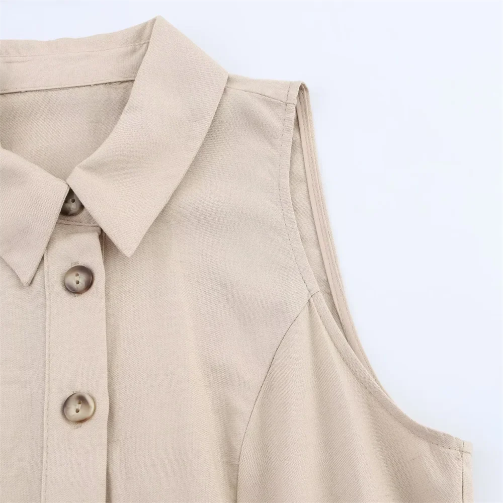 BM&MD&ZA2025lapel with belt single-breasted sleeveless loose comfortable simple dress summer new women's clothing Aviola