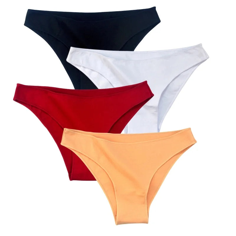 4Pcs/Set Cotton Panties Low Rise Briefs Solid Color Women Seamless Underwear Breathable Underpants Lingerie Comfy Intimate Aviola
