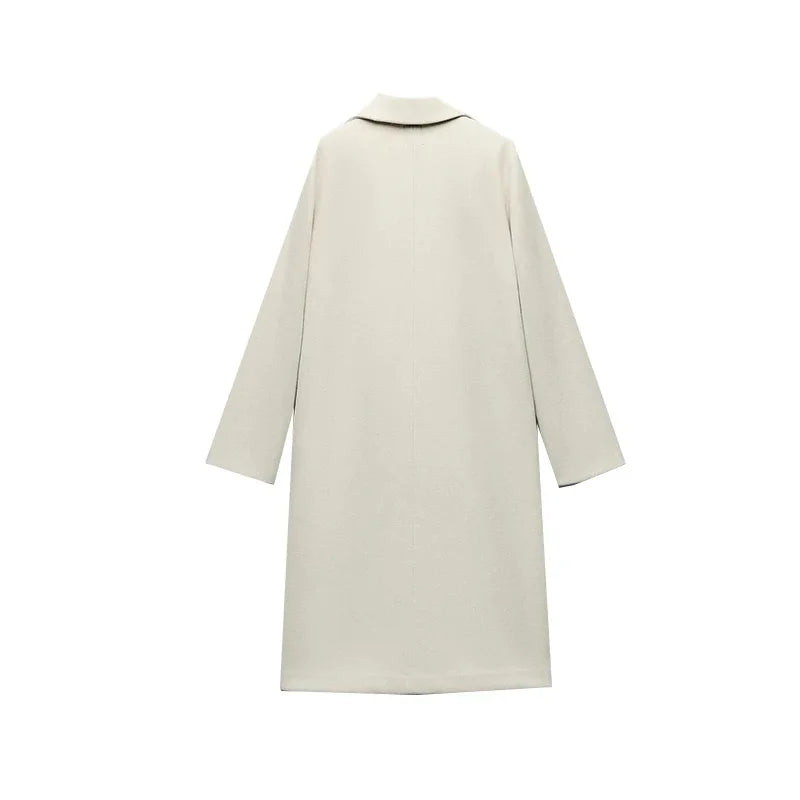 RARF Women Woolen coat Fashion Solid Open Stitch Long Trench Coats Vintage V-Neck Full Sleeves Female Chic Lady Outfits Aviola