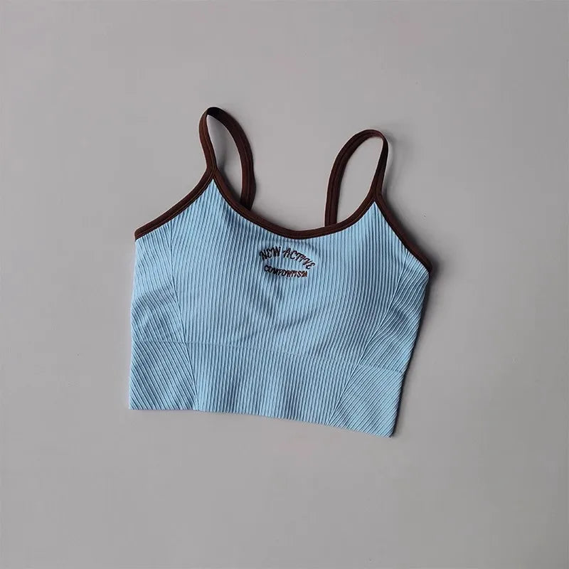 Women Breathable Sports Bra Fitness Tops Gym Crop Top Brassiere Push Up Camisole Sport Bras Gym Workout Top Letter Yoga Bra Aviola