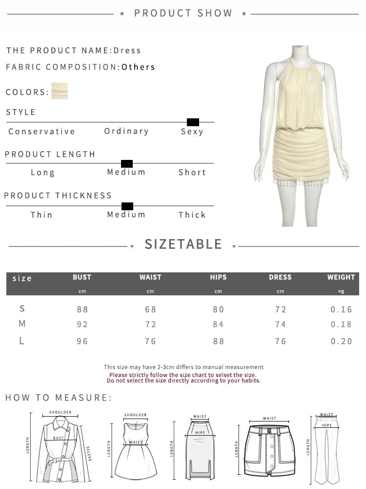 Nibber Lace-Up Halter Mini Dress Women Pearl Tassel Mesh Patchwork Sexy Backless Midnight Club Party Ruched Temperament Outfits Aviola
