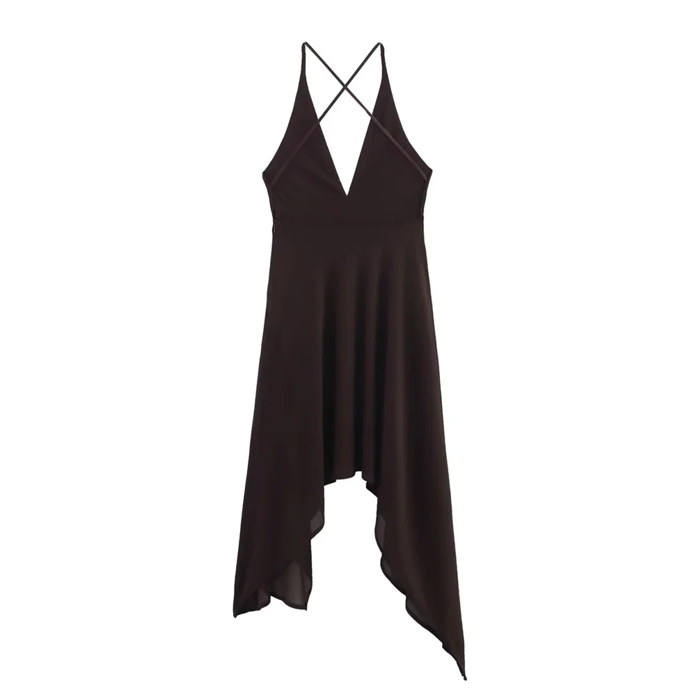 BM&MD&ZA2025asymmetric V-neck backless sling loose sexy holiday style dress summer new women's clothing Aviola