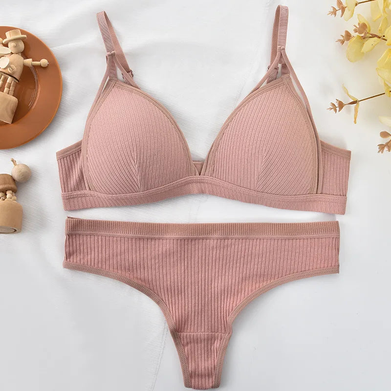 Push Up Bra Non-Wire Brassiere Low Waist Thongs Women Cotton Lingerie Set Padded Bralette Female Sexy Underwear Set Aviola