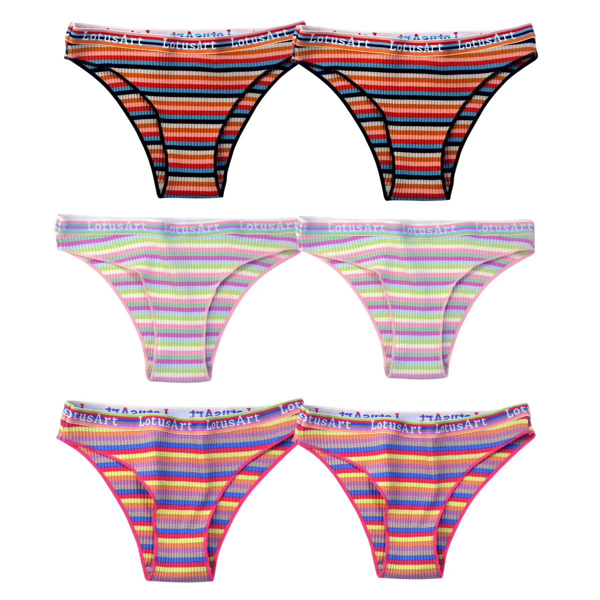 6PCS/Set Cotton Panties For Women Striped Briefs Low Waist Bottoms Female Sports Underpants Seamless Underwear Sexy Lingerie Aviola