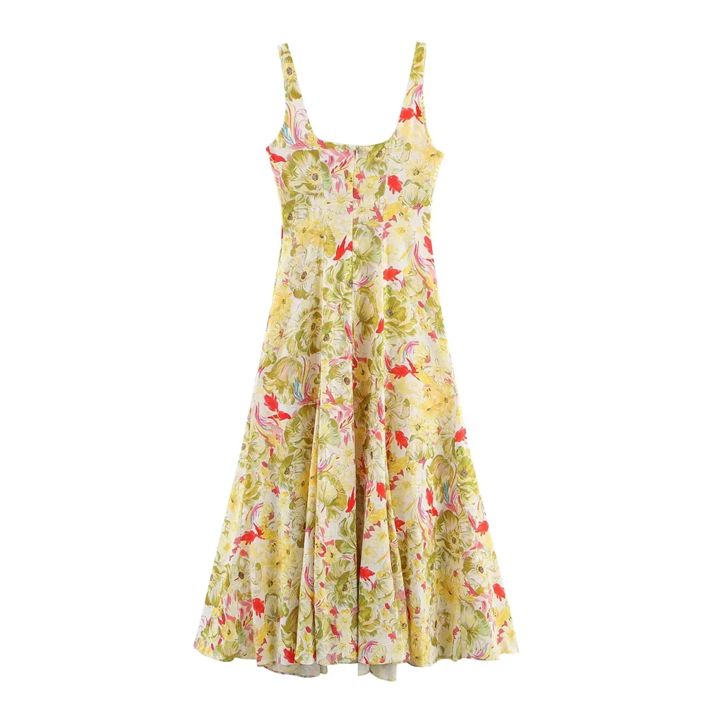 BM&MD&ZA2025simple casual sweet floral square neck suspender dress long skirt summer new women's clothing Aviola
