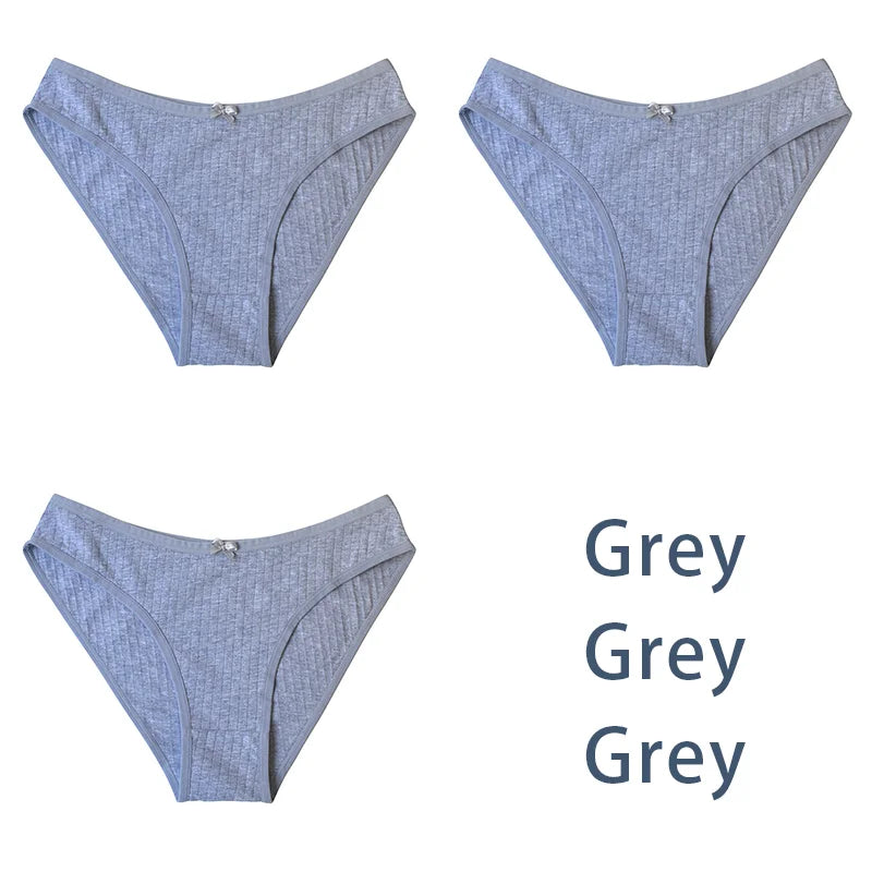 3PCS/Set Women Cotton Panties Sexy Classic Underwear Low Rise Female Rib Underpants Girls Comfort Briefs Bow Lingerie Aviola