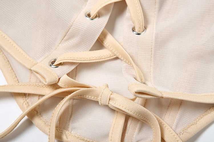 Nibber Sexy Women Vacation Halter Patchwork See Through Fishbone Tops+Solid High Elasticity Bottoms Beach Party Matching Suits Aviola
