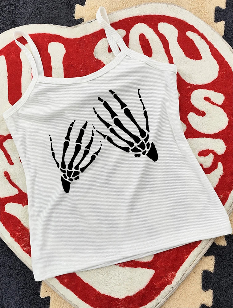 2024 Europe and the United States street new skull series printed short sleeve women Y2K women's T-shirt vest strap inside Aviola