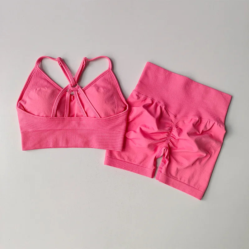 2 Pcs Yoga Sets Women High Waist Workout Outfits Gym Wear Gym Clothing Sports Suits Fitness Tracksuit Sportswear Shorts Suit Aviola