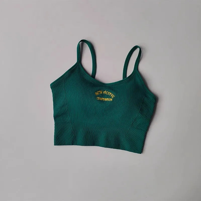 Women Breathable Sports Bra Fitness Tops Gym Crop Top Brassiere Push Up Camisole Sport Bras Gym Workout Top Letter Yoga Bra Aviola