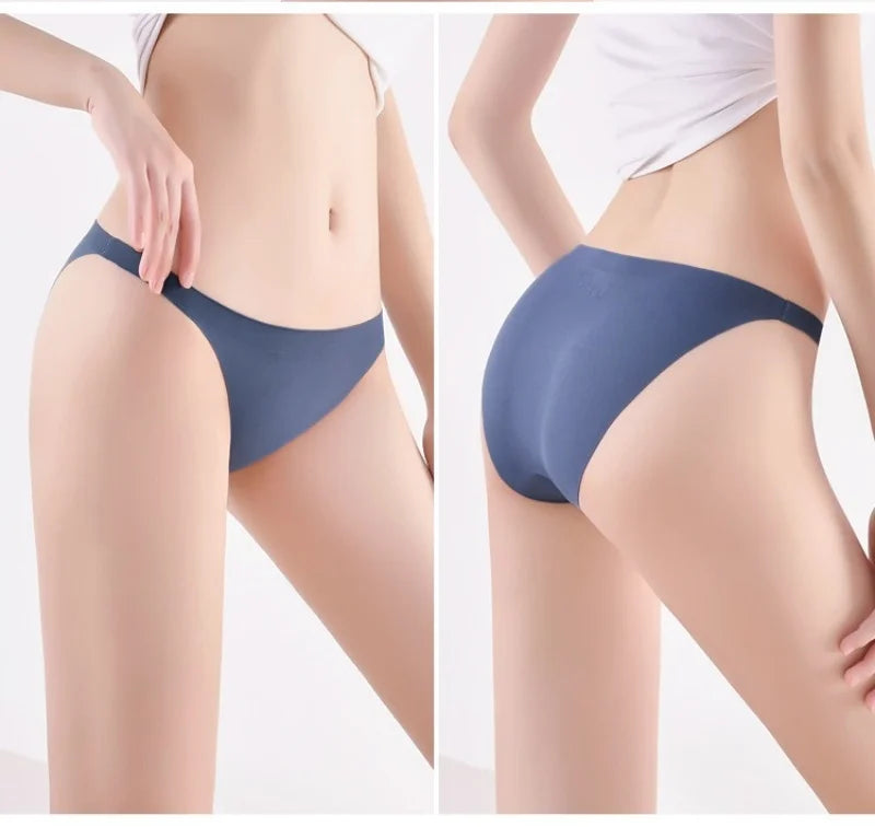 5Pcs/Set Seamless Briefs Ice Silk Panties Women Sexy Underwear Low Waist Underpants Female Solid Color Ultra-thin Lingerie Aviola