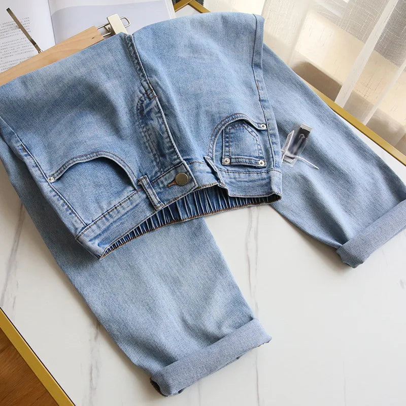 Bleached Jean Ankle Length Straight Denim Pants Women Harem Jeans Pockets Mid Waist Loose Fit Casual Solid Washed 2024 Aviola