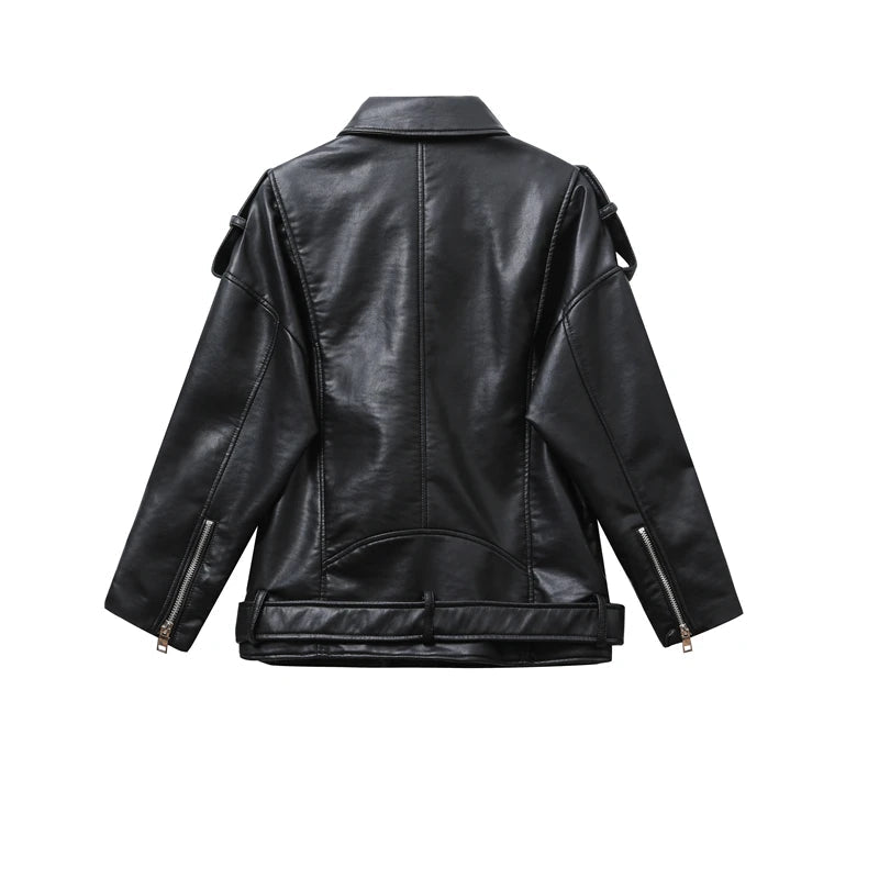 RARF  Women's new spring and autumn style black imitation leather locomotive style loose jacket coat handsome pu motorcycle top Aviola