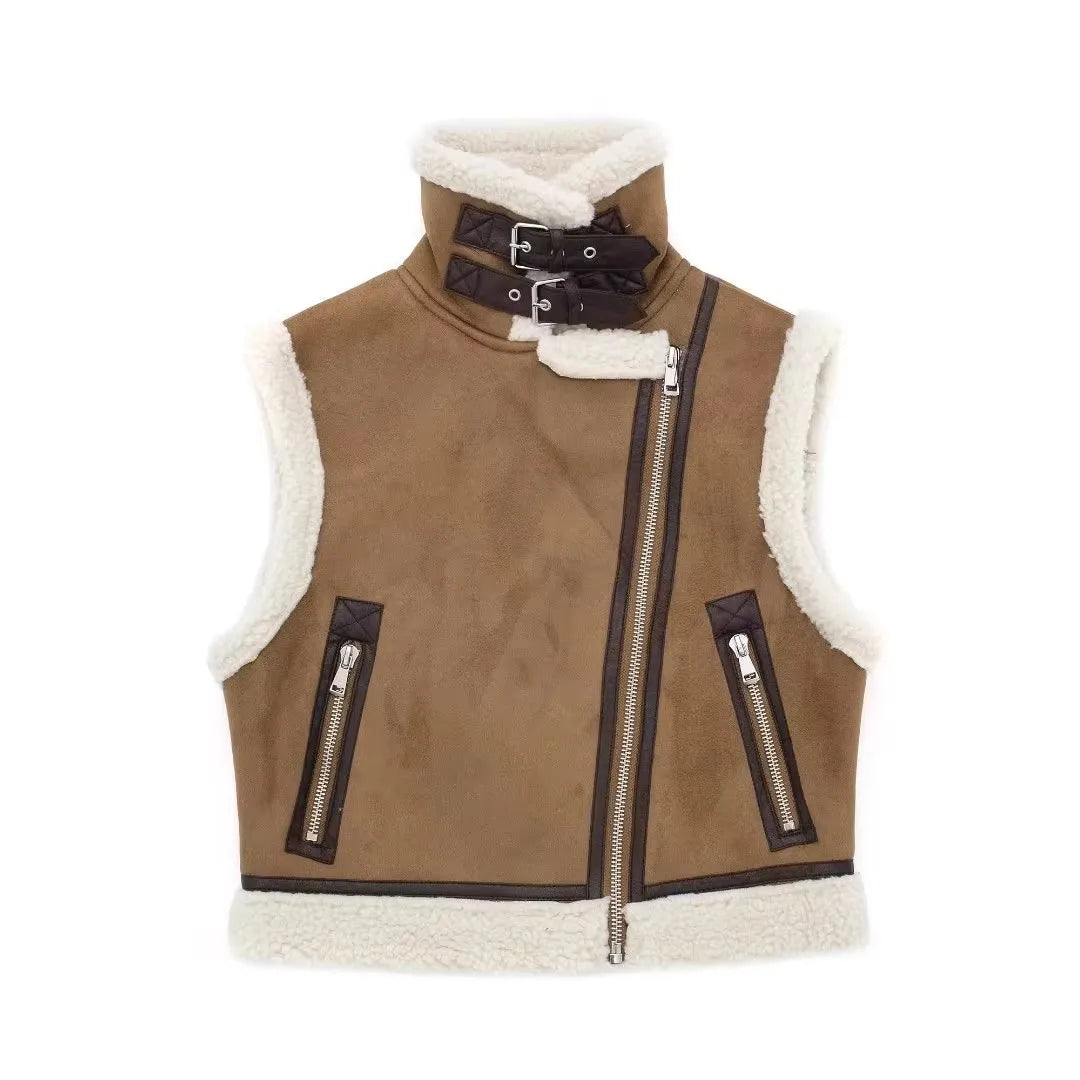 RARF ladies 2025 autumn new stand collar fur one double-sided short vest vest for women's coat warm and thick Aviola