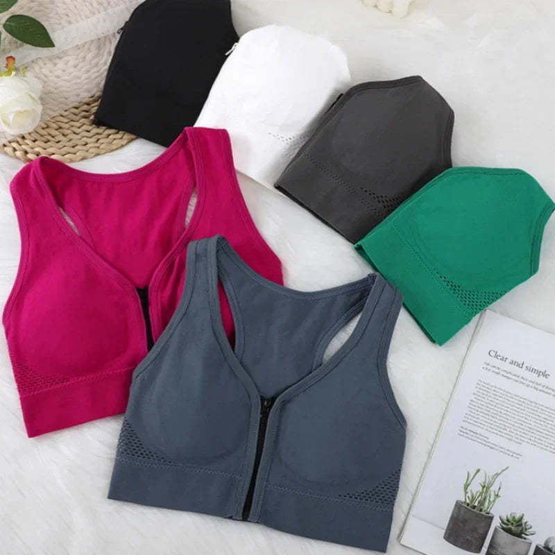 Seamless Bras Crop Top Women V-Neck Front Zipper Push Up Tank Top Women's Sports Underwear Padded Camisoles Aviola