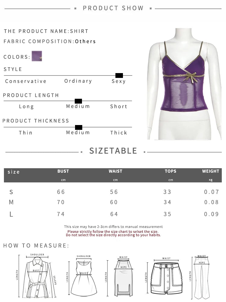 Nibber See Through Camisole Tops Women Sexy Patchwork Bow Collar Cross Low-Neck Summer Trend Street Midnight Versatile Clothes Aviola