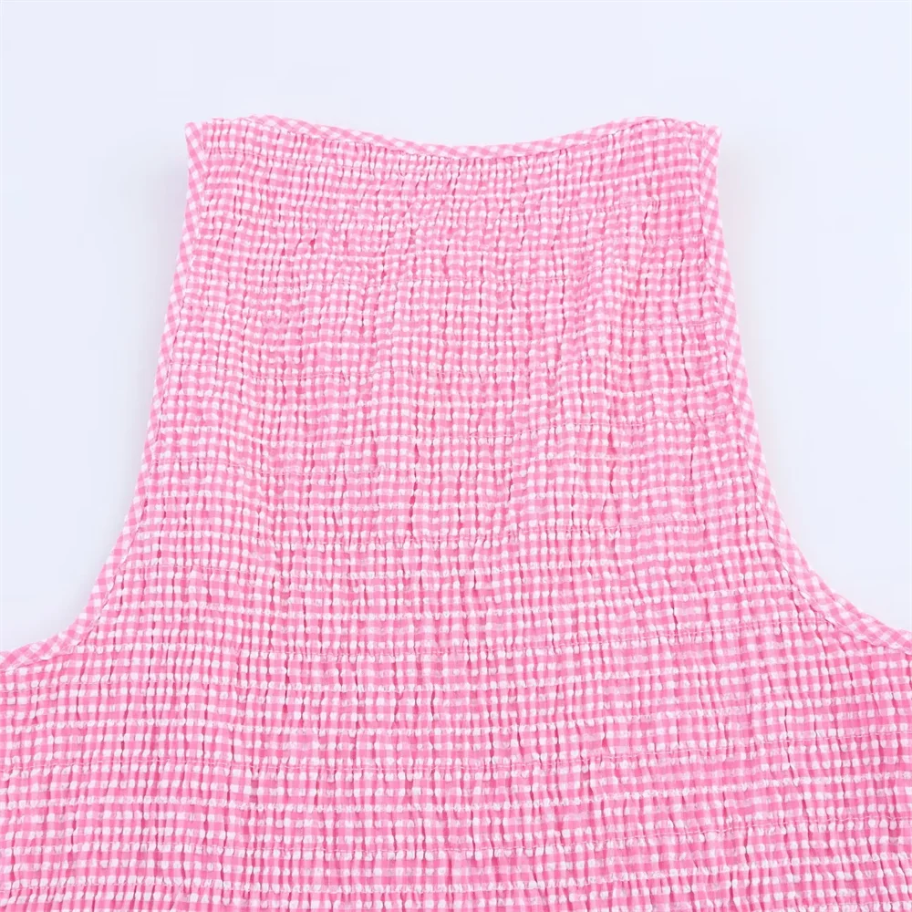 BM&MD&ZA2025plaid round neck sleeveless vest dress casual versatile stretch dress summer new women's clothing Aviola