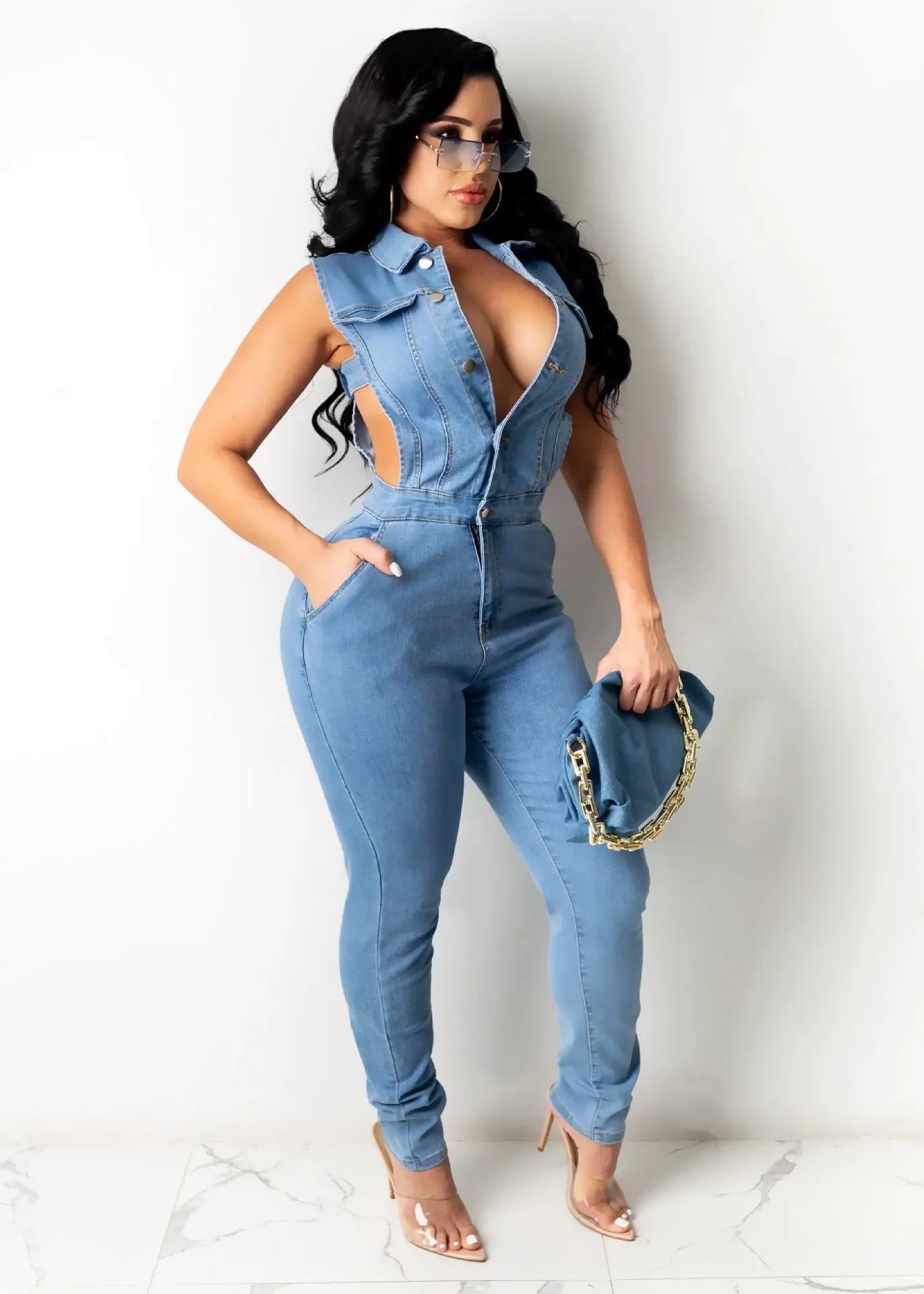 Hollow Denim Ankle Length Pants Women Overalls Spliced Washed Pencil Jeans Vintage Skinny Jean One Piece Button Sexy 2025 Aviola