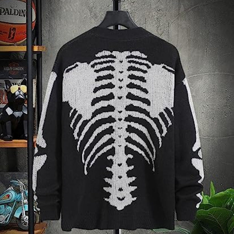 Autumn Winter Knit Sweater Coat 2023 Halloween Skull Knitted Cardigan Women Loose Female V Neck Coat Long Sleeve Tops Jacket Aviola