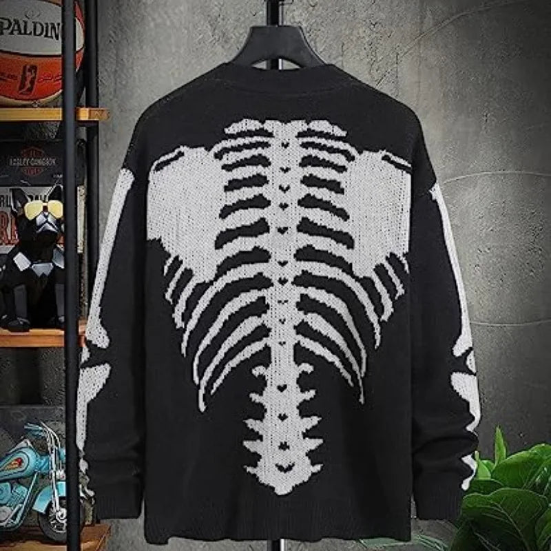 Autumn Winter Knit Sweater Coat 2023 Halloween Skull Knitted Cardigan Women Loose Female V Neck Coat Long Sleeve Tops Jacket Aviola