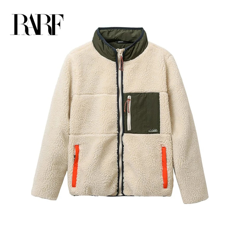RARF 2024 men's new stand-up collar splicing grab fleece jacket jacket men's thickened hooded top can do couples Aviola