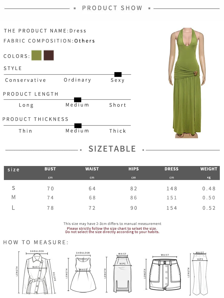Nibber Halter Maxi Dress Women Bandage Backless High-Side Splits Low-Neck Sleeveless Metal Trim Folds Fit Temperament Vestidos Aviola