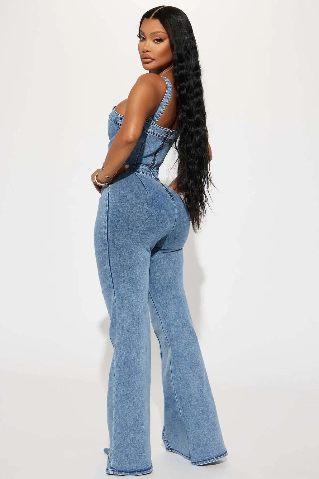 Women Jeans Rompers Sexy Overalls Jumpsuits Square Collar One Piece Solid Flare Pants Ankle Length Baics Spliced Button Aviola