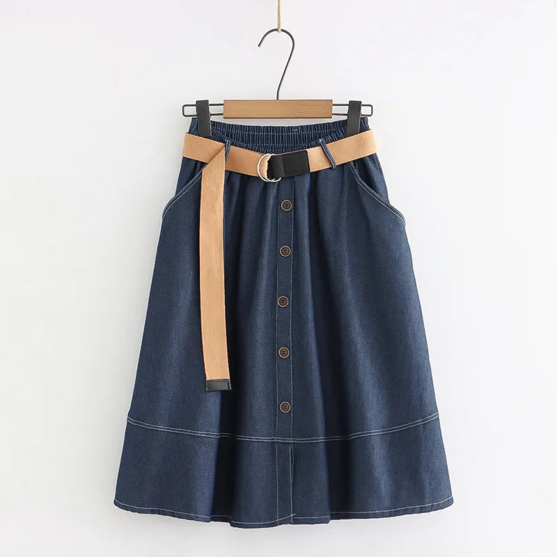 Denim Skirts Women Mid Length Skirt A Line Y2k Streetwear High Waist Elegant Vintage Casual Temperament Slim Mom Jeans Work 2025 Aviola