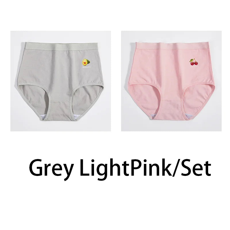 2PCS/Set Women Printed Plus Size Panties Cotton Underwear Lingerie 6 Colors Sexy Female High Waist Comfort Briefs Aviola
