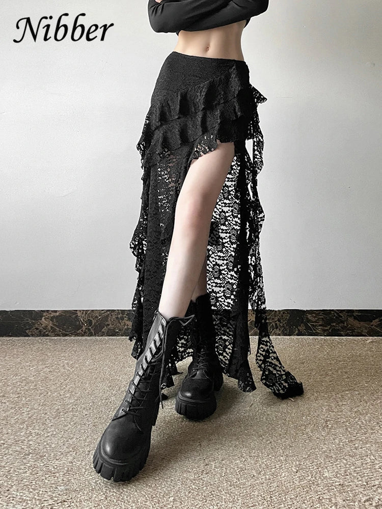 Nibber Tassels Women Skirts Irregular Hem Multi-Layered Ruffles Lace Patchwork Sweet Summer Trend Daily Skinny Versatile Bottoms Aviola
