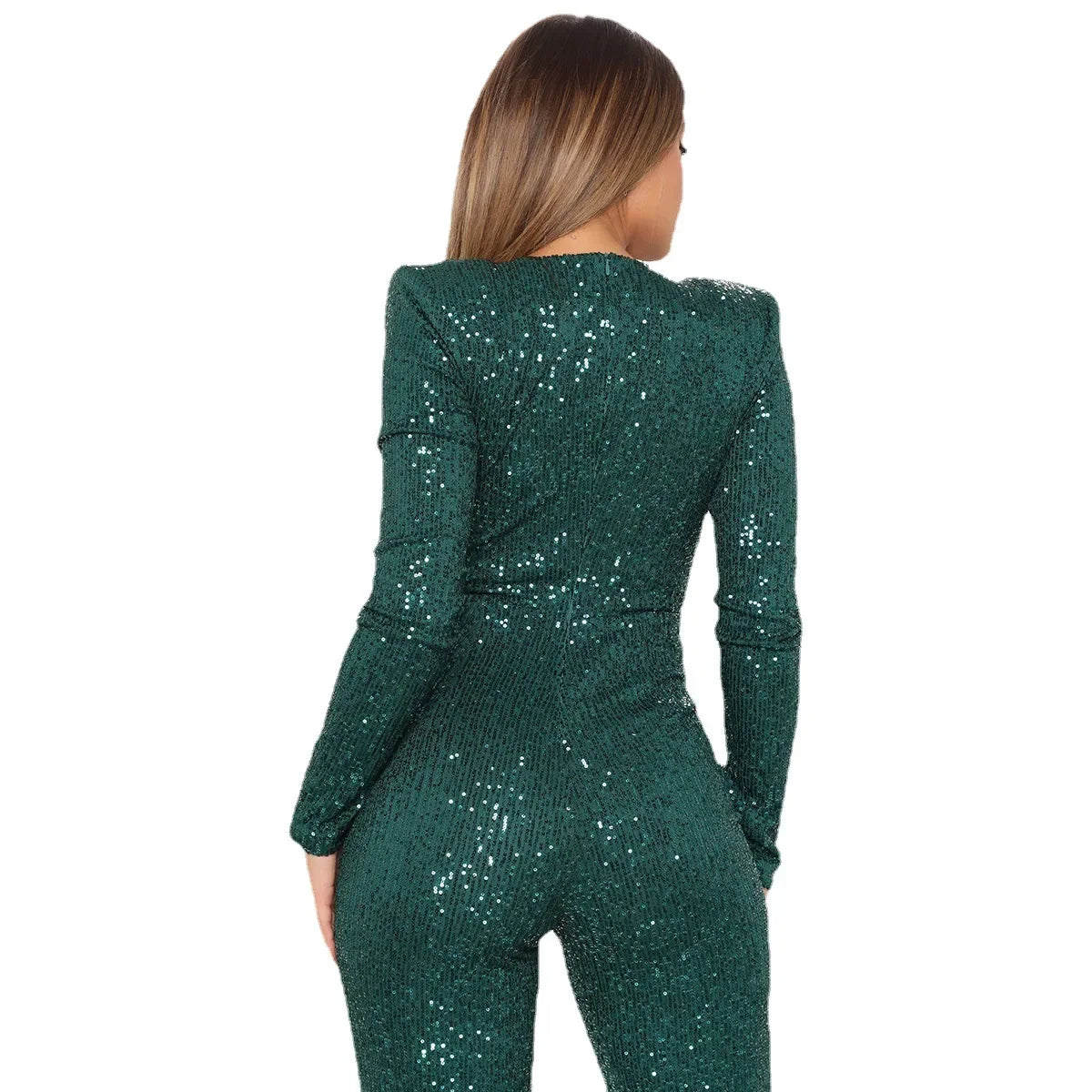 Women Jumpsuits V Neck Rompers Overalls One Piece Formal High Waist Pullover Sexy Sequins Solid Full Length Spring 2024 Aviola
