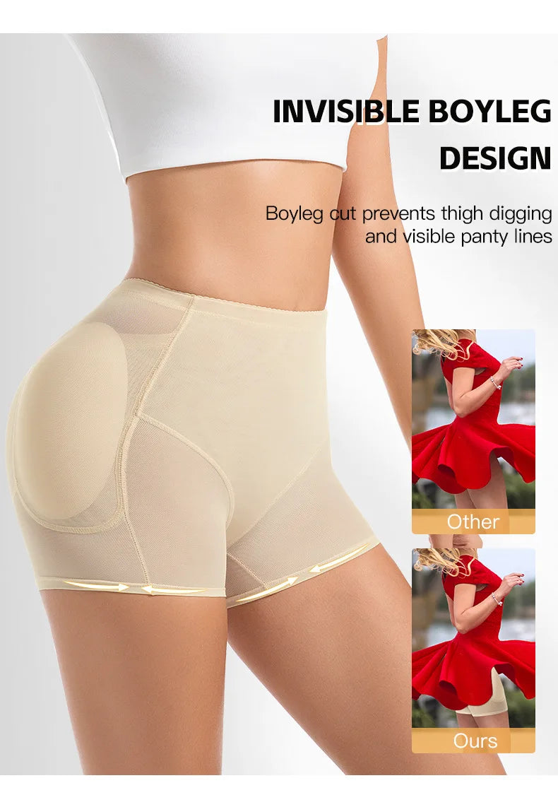 Women 4-Pad Butt Lifter Panties High Waist Tummy Control Shapewear Hip Enhancer Mesh Briefs Belly Slimming Body Shaper Shorts Aviola
