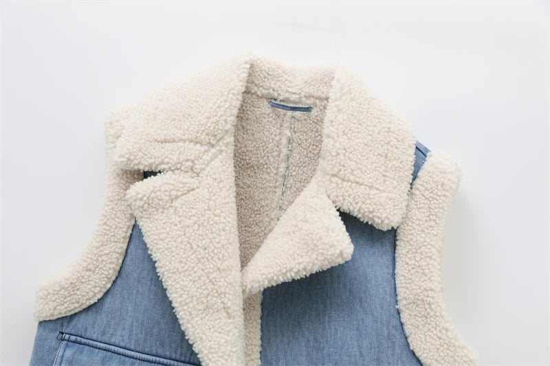 RARF 2024 women's new autumn and winter jeans do old wash and cashmere lamb vest women's top clip coat Aviola