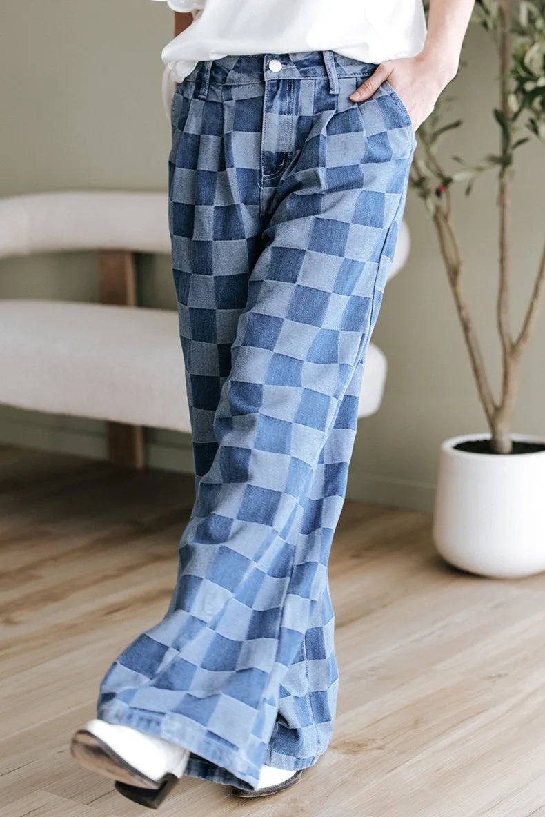 Denim Pant Women Mom Jeans Wide Leg Long Pants Casual Loose High Waist Straight Trousers Y2k Streetwear Splice Punk Club 2025 Aviola