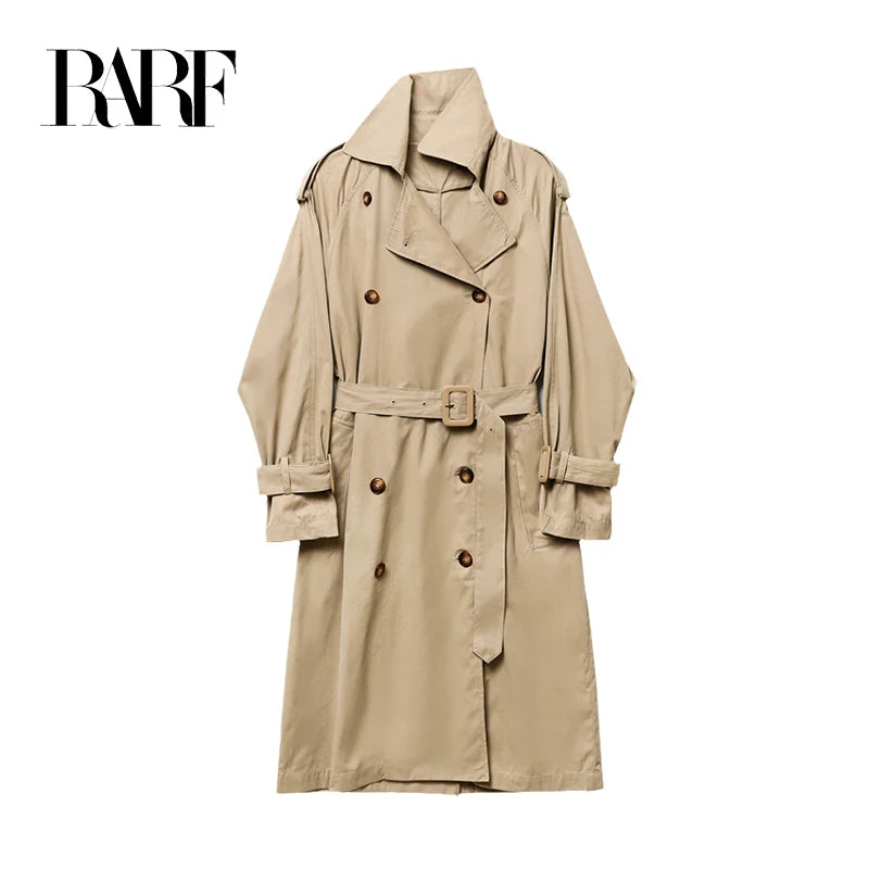 RARF lady Spring and Autumn new classic women's double button trench coat, trench jacket, vintage medium long coat, with belt Aviola
